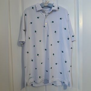 johnnie-O - Men’s  White Polo with Green Palm Print. Size L. Poly/Spandex
